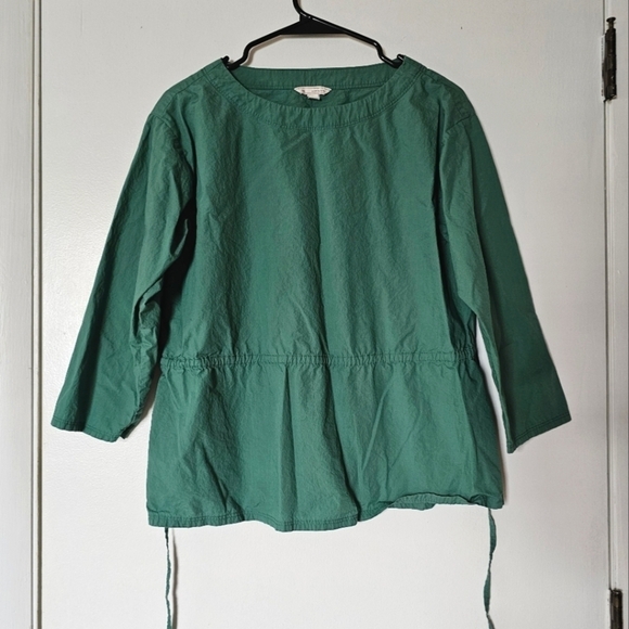 GAP cotton green oversized light quarter sleeve poplin peplum top Size XS - Picture 4 of 8
